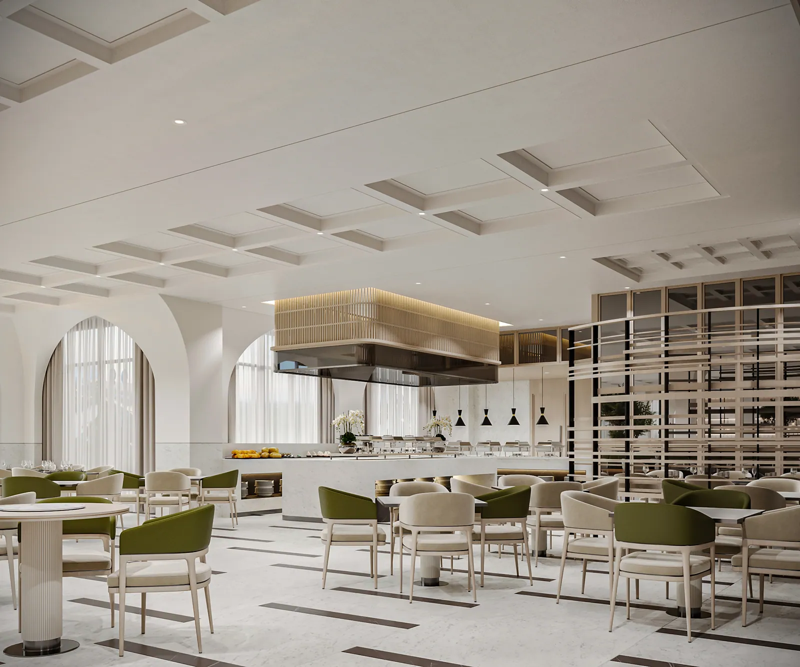 مطعم فندق – الخبر – Hotel Restaurant, Al Khobar | تصميم أمل الفقيه · Amal Alfageeh